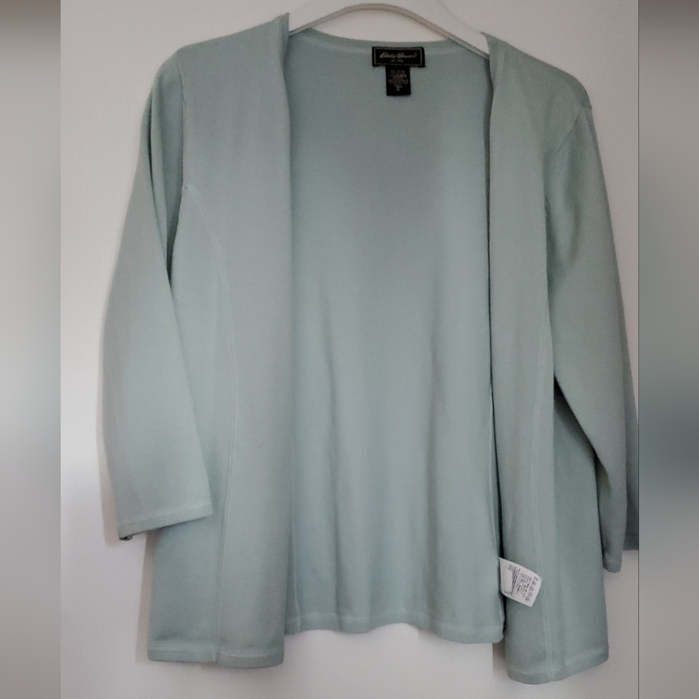 Eddie Bauer Soft Aqua Seamed Open Front Cardigan, XL, 16-18
